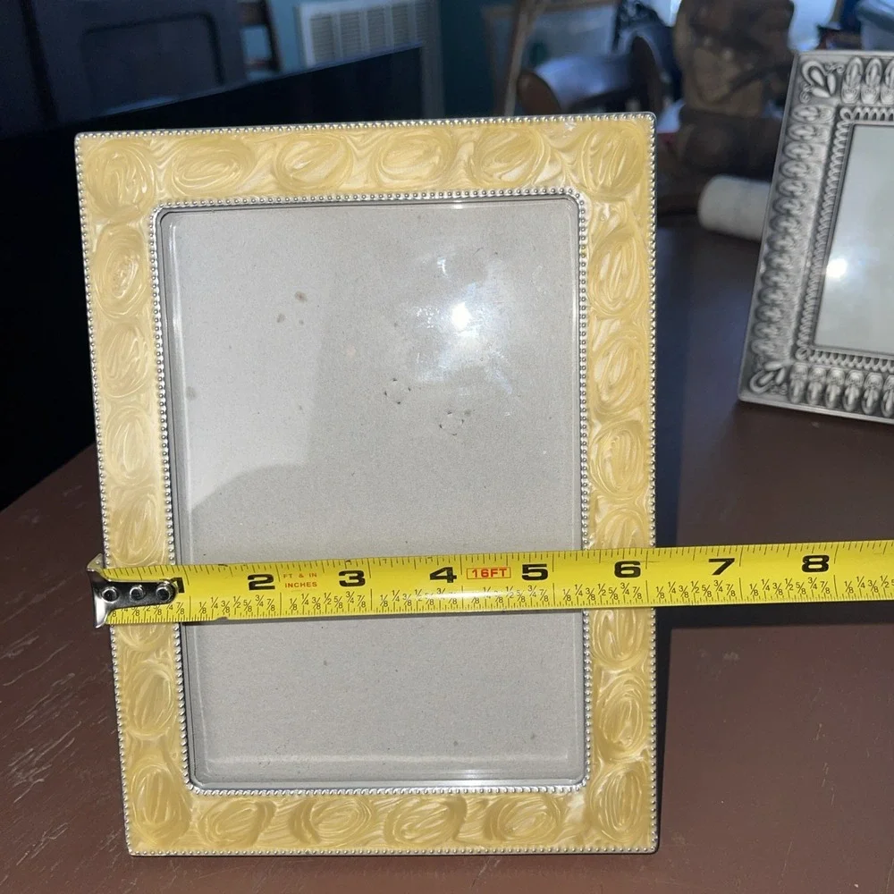 Lawerence France Silver Enamel Art Deco Frame Marbled Look Cream Gold Silver‎